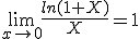 \lim_{x\to 0} \frac{ln(1+X)}{X}=1